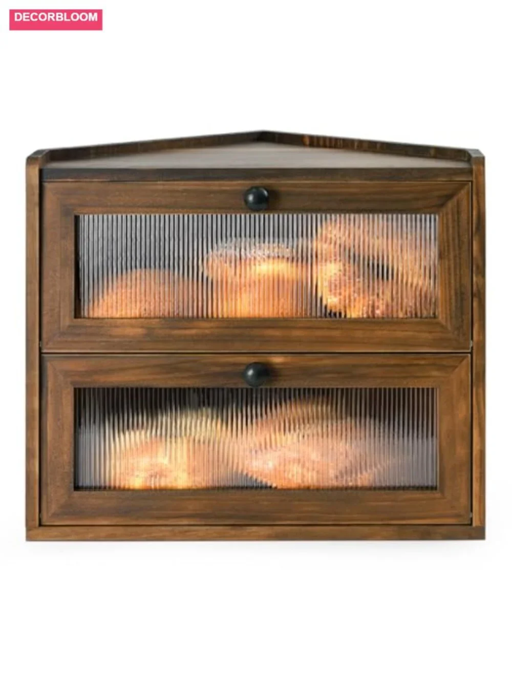 Large 2-Tier Wooden Bread Box with Acrylic Window for Kitchen Countertop Corner